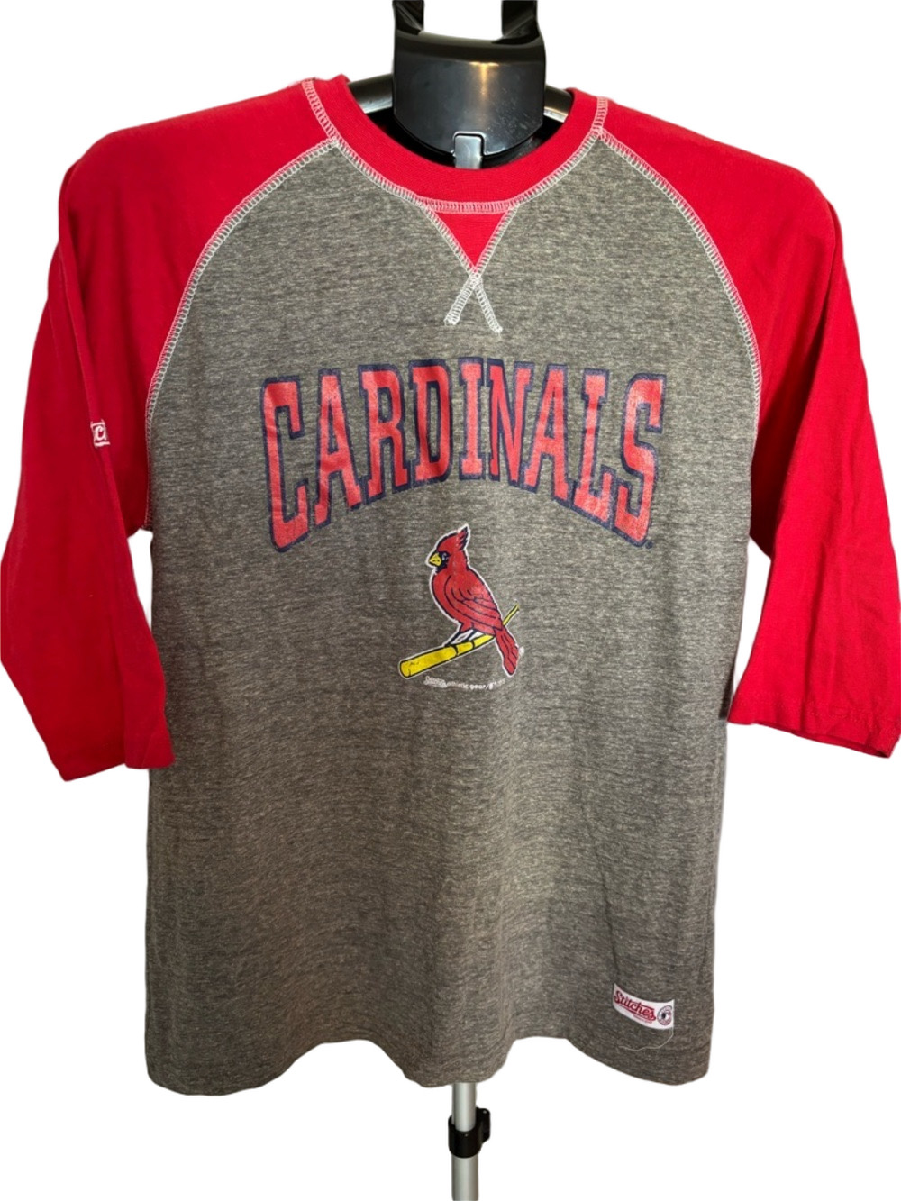 Stitches Cardinals Grey and Red Short Sleeve Raglan Tee